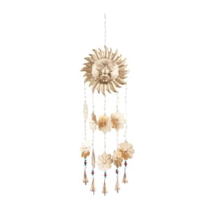 32 in. Gold Metal Floral Sun and Flowers Windchime with Glass Beads and Cone Bells
