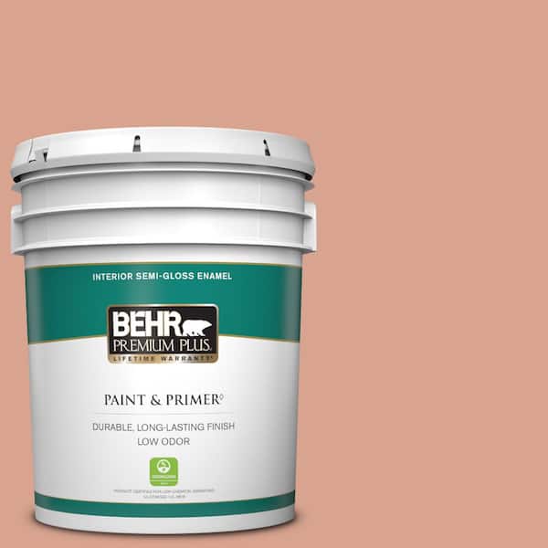 BEHR PREMIUM PLUS 5 gal. Home Decorators Collection #HDC-CT-13 Apricotta Semi-Gloss Enamel Low Odor Interior Paint & Primer