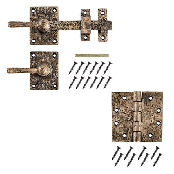 Everbilt 8 in. Antique Brass Drop Bar Latch Gate Set with 5 in. Butt Hinge