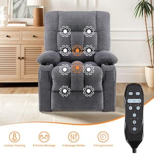 Gray Linen Recliner for Aldult Vibrating Massage and Heating Electric Power Lift Chairs with Remote Control