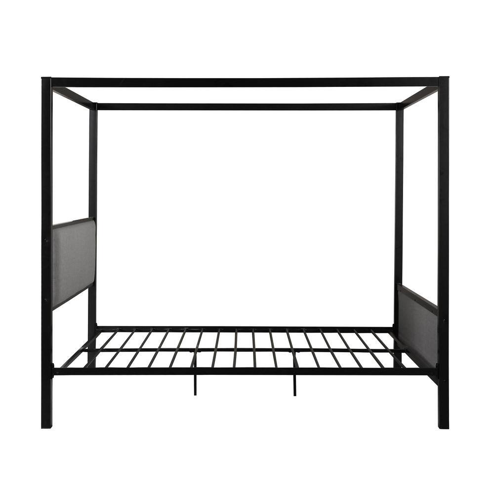 Elegant Gray Fabric Upholstered Queen Platform Bed with Metal Frame