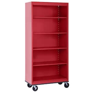 Metal 5-shelf Cart Bookcase with Adjustable Shelves in Red (78 in.)