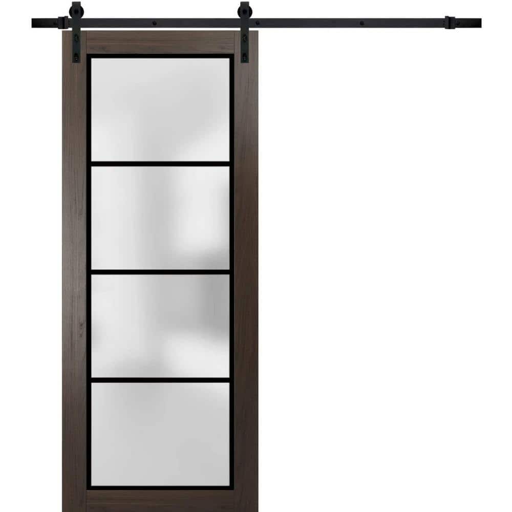 Assembly Required 32 in. x 84 in. 1-Panel Frosted Glass Chocolate Ash Solid Wood Sliding Barn Door with Hardware Kit price history on PriceWatchPro