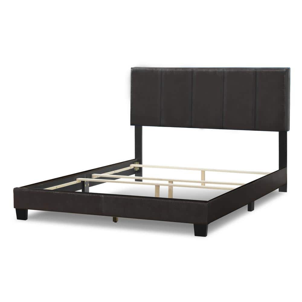 Arty Black Brown Faux Leather Queen Bed with Tufted Upholstery