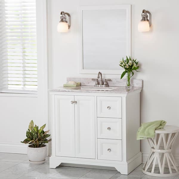 Home Decorators Collection Stratfield 37 in. W x 22 in. D x 39 in. H Single Sink  Bath Vanity in White with Winter Mist Cultured Marble Top