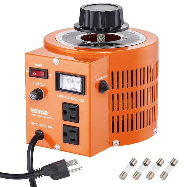 VEVOR 2000VA Auto Variable Voltage Transformer 15.3 Amp AC Voltage Regulator Power Supply 4 Extra Fuses Thermal Control Switch