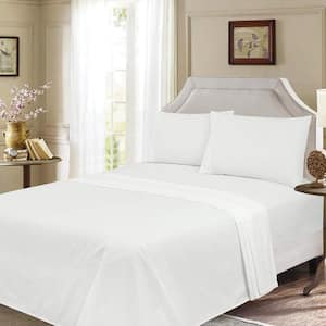 Ultra-Soft 4-Piece White Solid 100% Cotton King 300-Thread Count Sateen Sheet Set