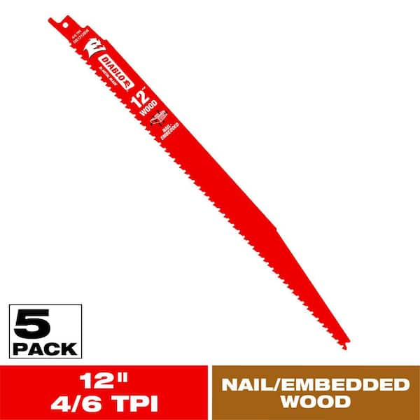 DIABLO 12 in. 4/6 Demo Demon TPI Bi-Metal Reciprocating Saw Blades for Nail-Embedded Wood Cutting