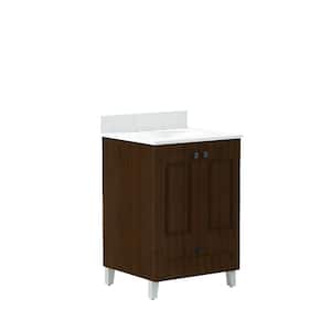 24 in. Metal Bathroom Vanity in Espresso with Iced White Engineered Marble Vanity Top with White Sink