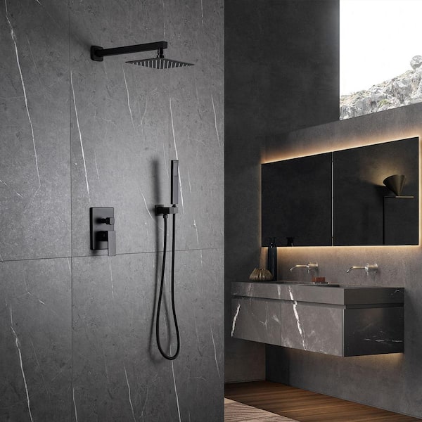 Parrot Uncle Torrence Single-Handle Square High Pressure Shower Faucet with Rough-In Valve in Matte Black