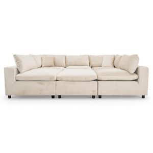 Lorraine 112 in. Square Arm Velvet 6-Piece Modular Sectional Sofa in. Ivory