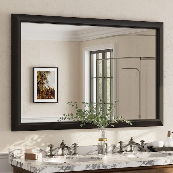 55 in. W x 36 in. H Rectangular Aluminum Alloy Framed and Tempered Glass Wall Bathroom Vanity Mirror in Matte Black