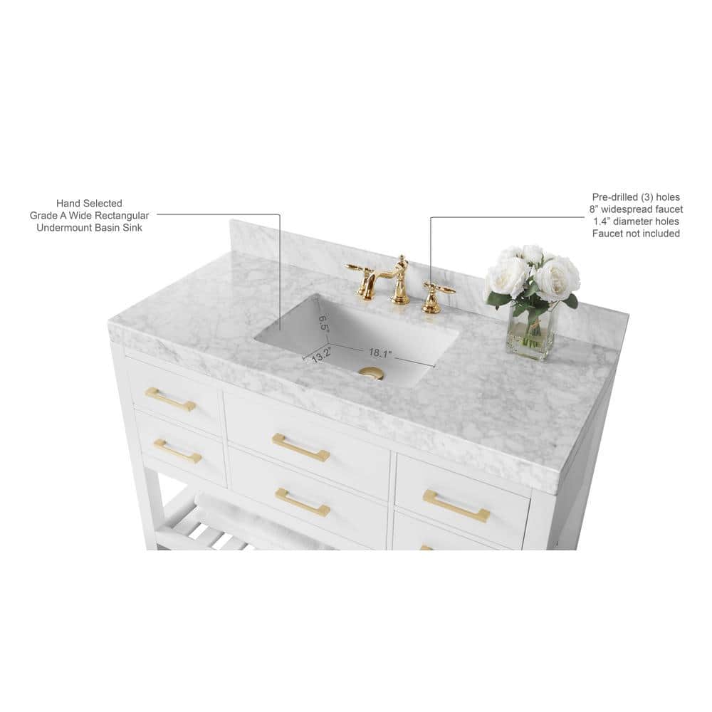 Elizabeth 48'' White Vanity with Gold Hardware