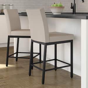 Perry 26 in. Cream Faux Leather / Black Metal Counter Stool