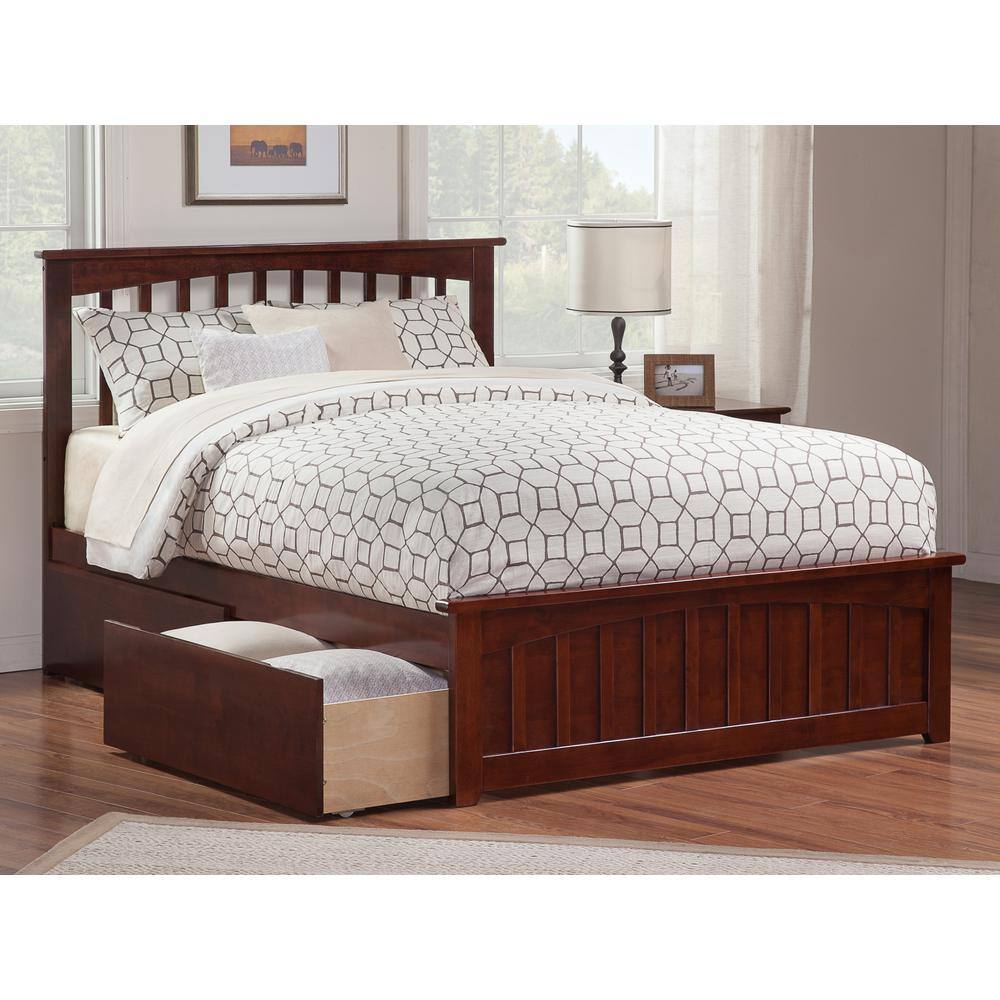 AFI  Mission Walnut Queen Solid Wood Storage Platform Bed with Matching Foot Board with 2 Bed Drawers - 2
