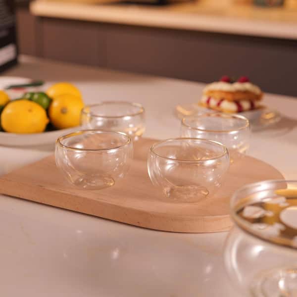4-Cup, Clear Modern Borosilicate Glass Teacup with Double Wall Insulation, Heat-Resistant, 5.1 oz. Capacity, 4 Pack