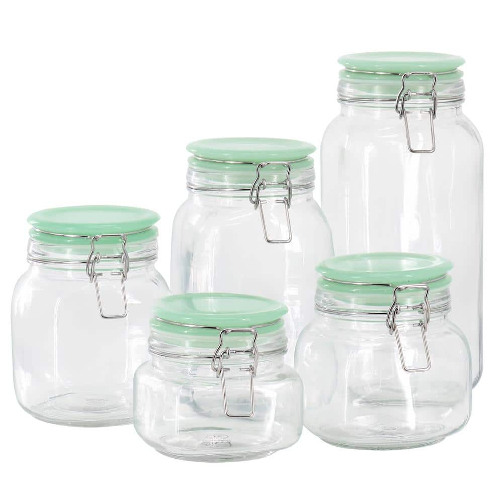 MARTHA STEWART 5 Piece Glass Canister Set with Jadeite Green Lids ...