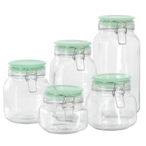 5 Piece Glass Canister Set with Jadeite Green Lids