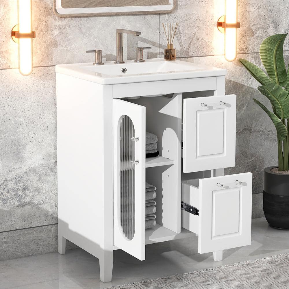 Modern 24 in. W x 18.3 in. D x 33.2 in. H Freestanding Bath Vanity in White