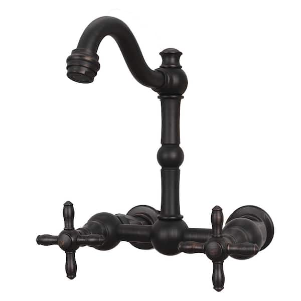 Akicon Bathroom Faucets - Solid Brass Wall Mount Bathroom Sink Faucet with 2 Cross Handles, Oil Rubbed Bronze - AK41718N1