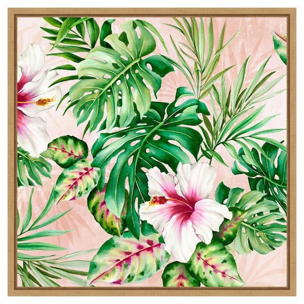 Amanti Art Hot Tropical Floral by Alex Black 1 Piece Floater Frame Canvas Giclee Nature Art Print 22 in. x 22 in.