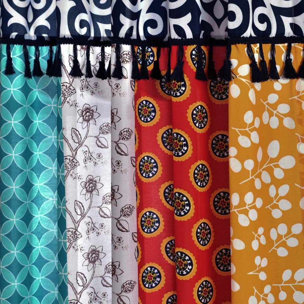 Boho Patch Navy and Orange Polyester Curtain Panels