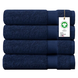 Feather Touch Quick Dry 30 in. x 58 in. Insignia Blue Solid 100% Organic Cotton 650 GSM Bath Towel (Pack of 4)