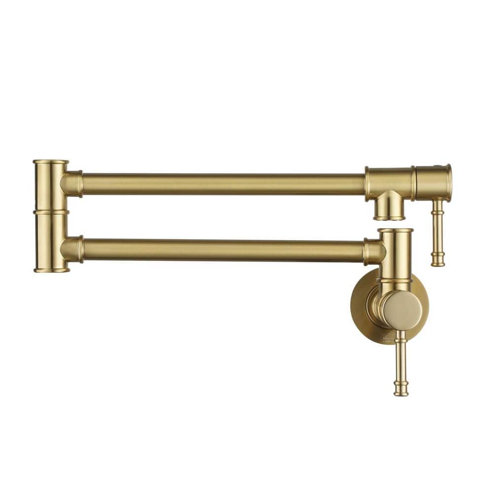 Single Hole Two Handles Pot Filler Wall Mount Kitchen Pot Filler Faucet in Brushed Gold price history on PriceWatchPro
