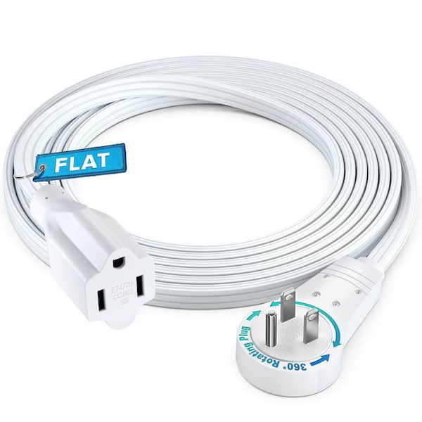 6 ft. 16/3 Light Duty Indoor Extension Cord with 360° Rotating Flat Plug Flat Wire, 13Amps, White