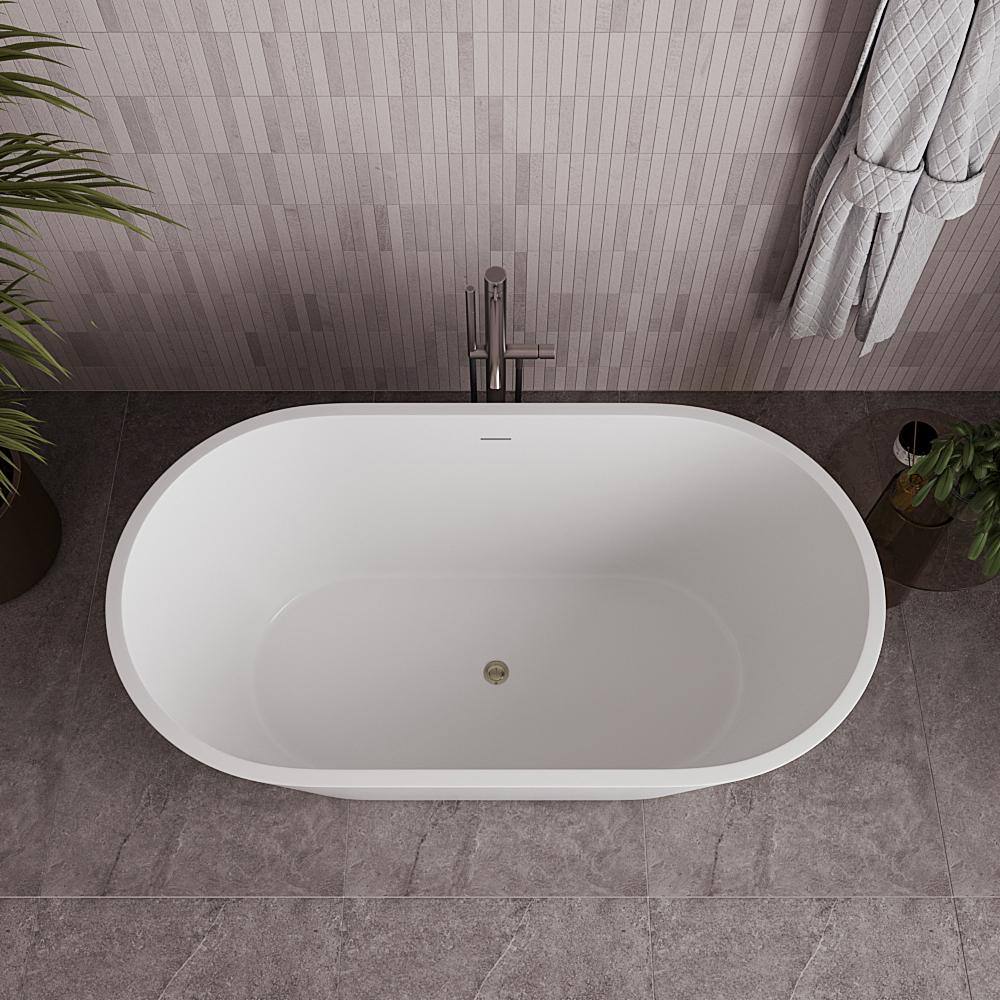 54" Glossy White Acrylic Freestanding Soaking Bathtub