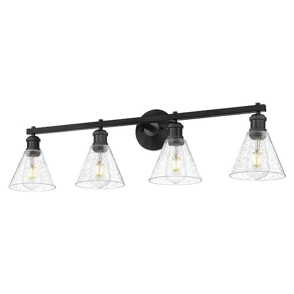 ZACHVO 35 in. 4 Light Black Vanity Light with Seeded Glass Shade