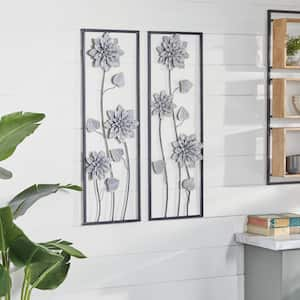 Metal Gray Floral Wall Decor with Black Frame (Set of 2)