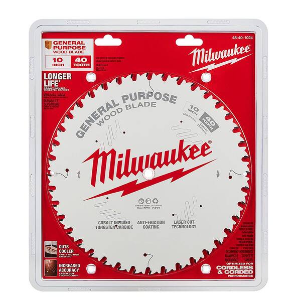 Milwaukee 10 In X 40 Tooth General Purpose Circular Saw Blade 48 40 1024 The Home Depot