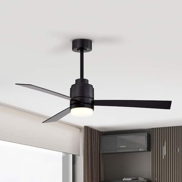 Edvivi Newton Contemporary 52 in. Integrated LED Indoor Black 3-Blade 6-Speeds Ceiling Fan with Light Kit and Remote Control