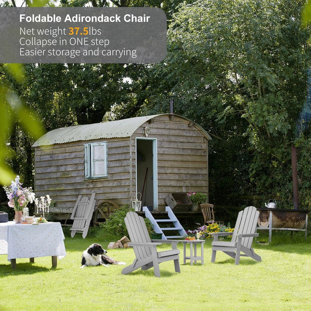 Gray Plastic Outdoor Folding Adirondack Armchair Set