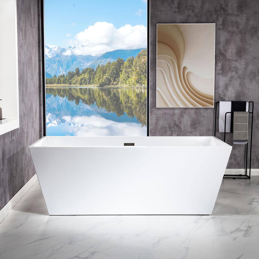 67" x 32" Freestanding Soaking Acrylic Rectangular Bathtub, Non-Slip Design