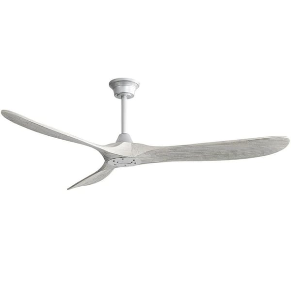 60 in. Gray Wood Blades Downrod Mount Standard Ceiling Fan with Remote Control No Light 3 Solid Wood Blade