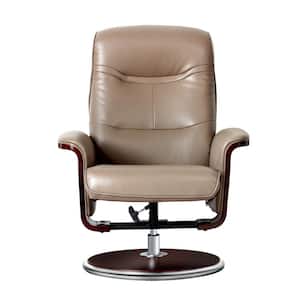Milano Modern Bend Wood Latte Leather Swivel Recliner with Ottoman set