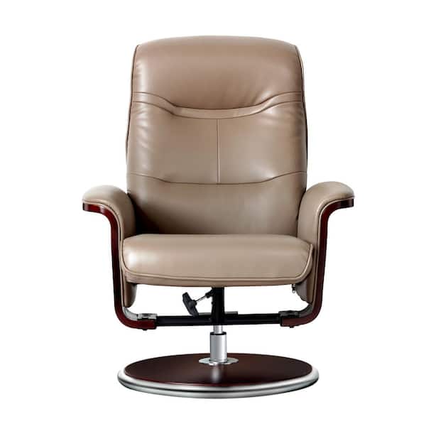ARTIVA Milano Modern Bend Wood Latte Leather Swivel Recliner with Ottoman set