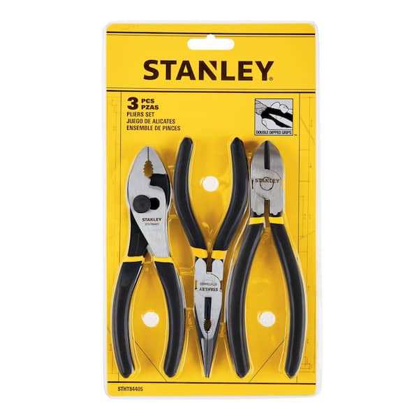 Stanley 84-114 3 Piece Basic Plier Set (Long Nose, Slip Joint, Diagonal)