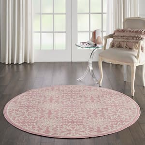 Jubilant Ivory/Pink 5 ft. x 5 ft. Moroccan Farmhouse Round Area Rug