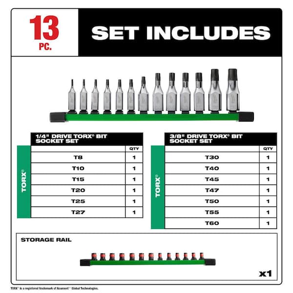 1/4 in. and 3/8 in. Drive Torx Bit Socket Set (13-Piece)