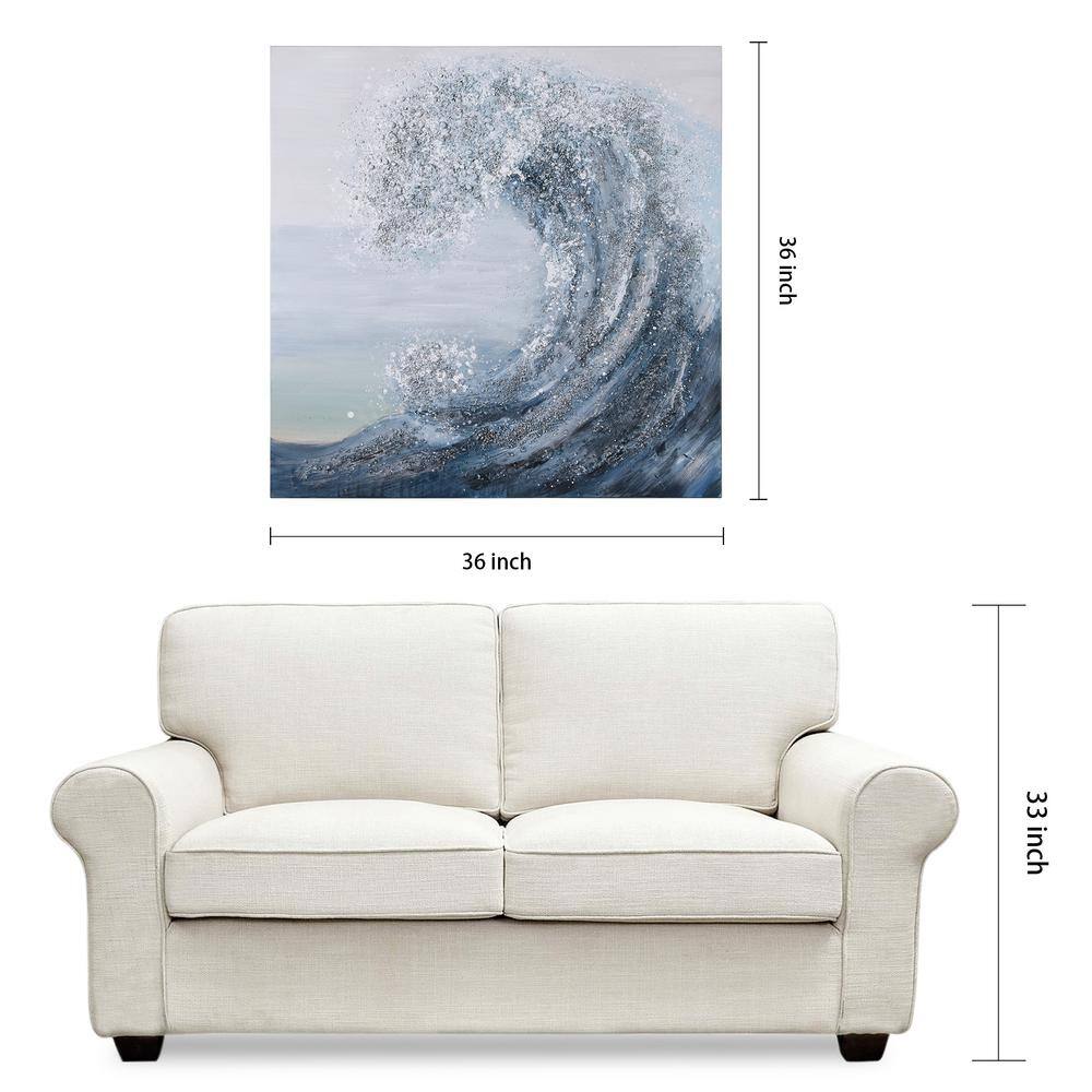 Crystal Wave Blue and Silver Textured Canvas Wall Art