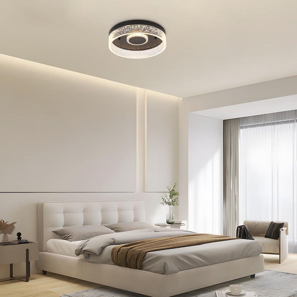 12 in. Modern Round Polished Black Dimmable Warm Light Integrated LED Flush Mount for Living Dining Room Bedroom Hallway price history on PriceWatchPro