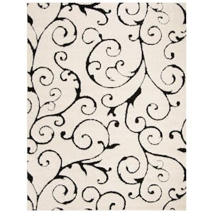 Florida Shag Ivory/Black 5 ft. x 8 ft. High-Low Floral Area Rug