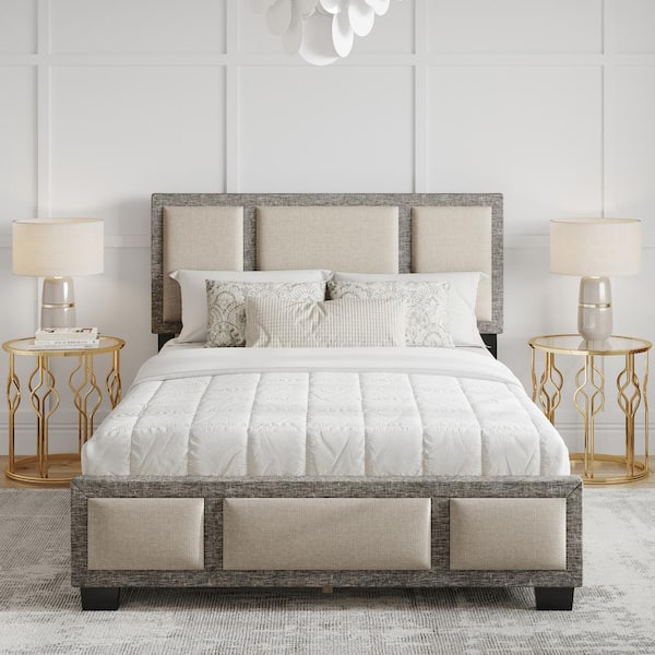 Tan on sale upholstered bed