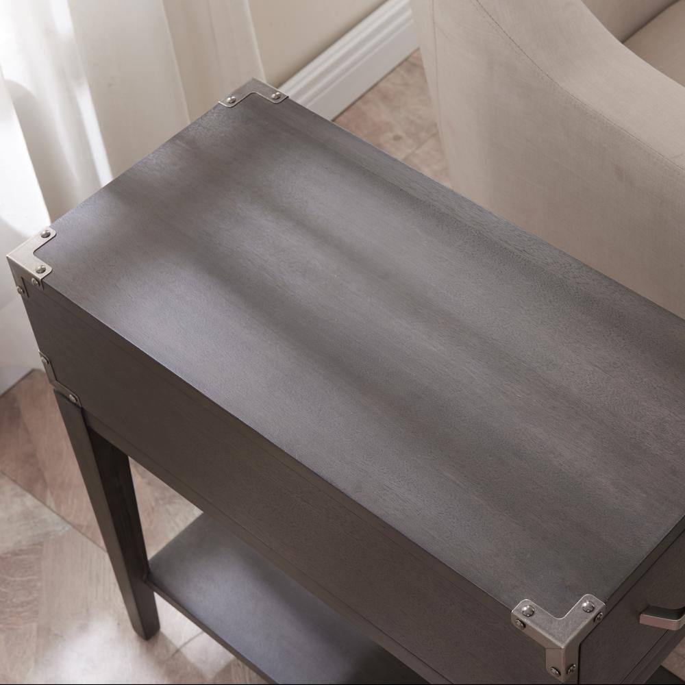 Anthracite and Pewter Rectangular Side Table with Drawer and Shelf