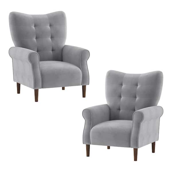 EVERGLADE HOME Cecily Dark Gray Velvet Tufted Back Club Accent Chair (Set of 2)