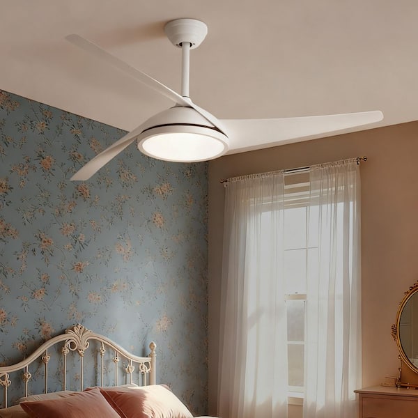 52 in. Smart White 6-Speed White Blades 2-Size Downrod Mount Standard Ceiling Fan with 3-Color Dimmable LED Light