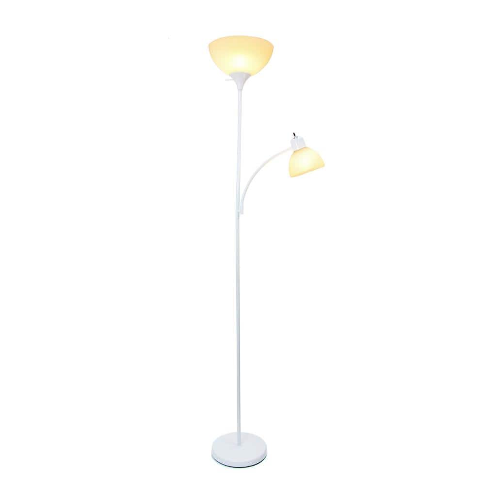 Modern Torchiere Floor Lamp with Adjustable Reading Light - White